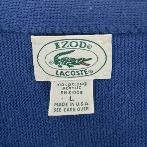 Izod Lacoste Grandpa Cardigan Sweater Mens L Mr Rogers Orlon Vintage Made in USA - Picture 7 of 9